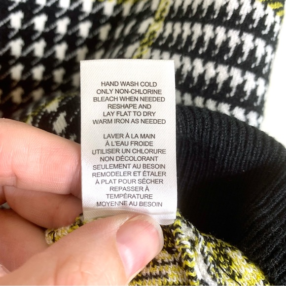 Tahari Short Sleeve Sweater, Black & White Houndstooth Neon Yellow Autumn Office - Picture 9 of 9